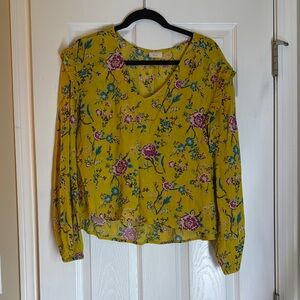 Abound Mustard Floral V-Neck Blouse
